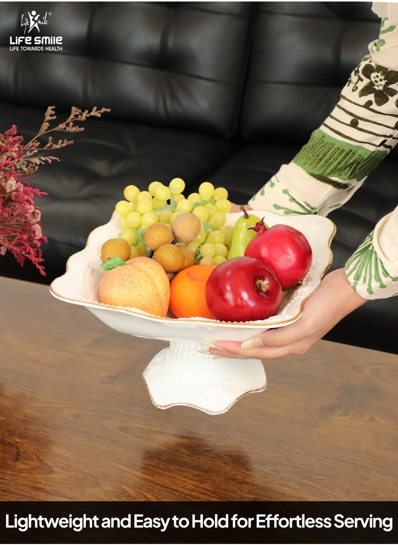 Life Smile LIFE SMILE Round Bone China Serving Bowl With Gold Stand  - Fruit Basket For Fruit Vegetable Storage Snack Nuts Cake Dessert  - Image 2