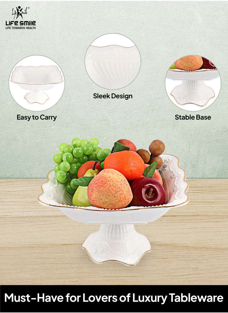 Life Smile LIFE SMILE Round Bone China Serving Bowl With Gold Stand  - Fruit Basket For Fruit Vegetable Storage Snack Nuts Cake Dessert  - Image 4