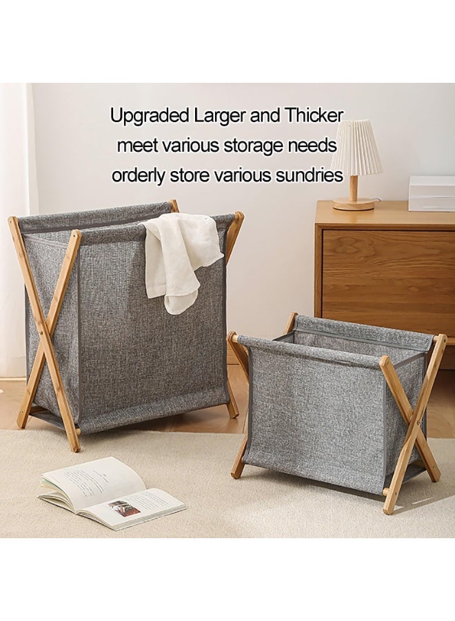 سلة غسيل فاخرة قابلة للطي وضيقة بإطار من الخيزران، سلة غسيل قابلة للطي بإطار خشبي، مثالية أيضاً كمنظم، سلة ملابس موفرة للمساحة (حجم متوسط) - Image 4