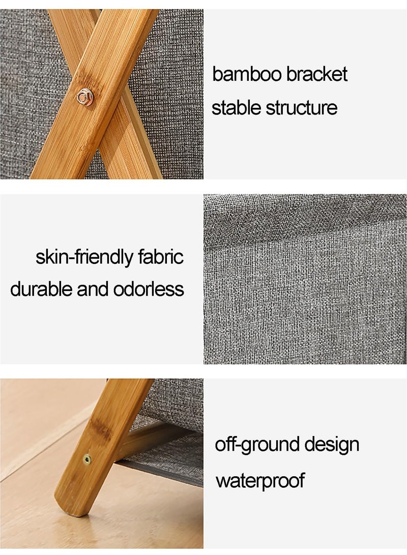 سلة غسيل فاخرة قابلة للطي وضيقة بإطار من الخيزران، سلة غسيل قابلة للطي بإطار خشبي، مثالية أيضاً كمنظم، سلة ملابس موفرة للمساحة (حجم متوسط) - Image 5