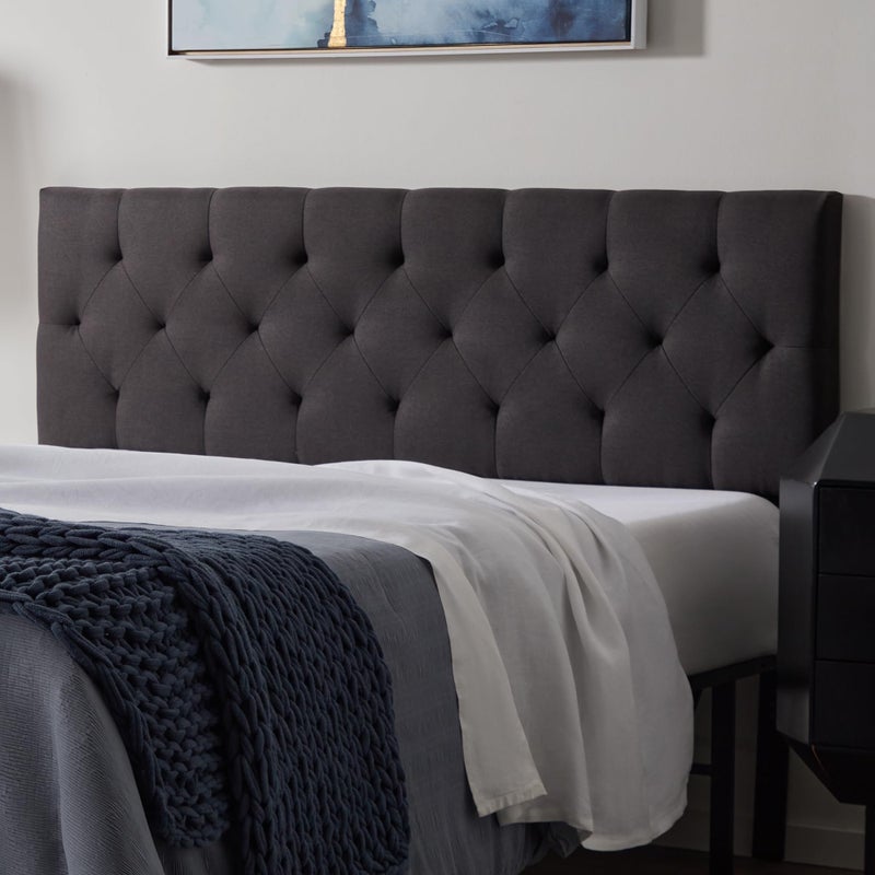 Lucid Mid-Rise Upholstered Headboard - Diamond Tufted - Padded Polyester - Adjustable Height from 34â€ to 46â€ - Easy Assembly - Bed Frame or Wall Mount - Sturdy - Charcoal - Full / Full XL Size - Image 1