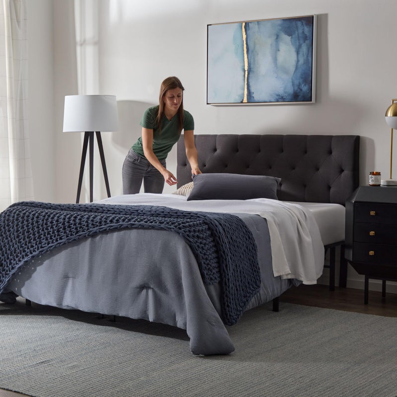 Lucid Mid-Rise Upholstered Headboard - Diamond Tufted - Padded Polyester - Adjustable Height from 34â€ to 46â€ - Easy Assembly - Bed Frame or Wall Mount - Sturdy - Charcoal - Full / Full XL Size - Image 3