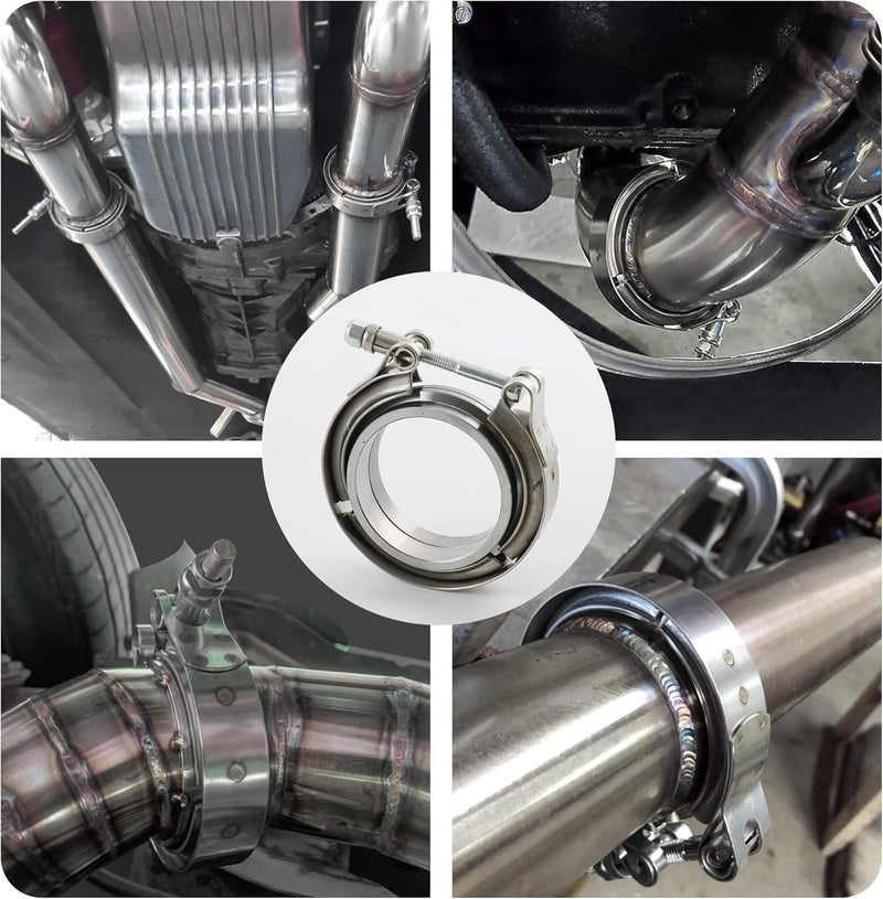 JDMSPEED New Stainless Steel 2.5" V-Band Flange & Clamp Kit 4 Pcs Replacement For Turbo Exhaust Downpipes (4) - Image 2