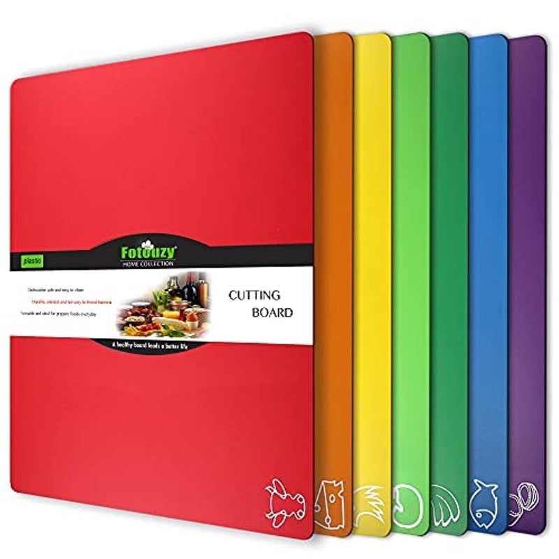 Fotouzy Plastic Cutting Boards for Kitchen Flexible Cutting Mats Set of 7 with Food Icons BPAFree Upgrade 100 Antiskid Dishwasher Safe 15x12 In Rainbow Colors