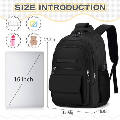 AFGWK Cute Backpack for School Teen Girls Black Bookbag Aesthetic Womens Travel Book Bags for School Kids Student Back Packs - Image 3