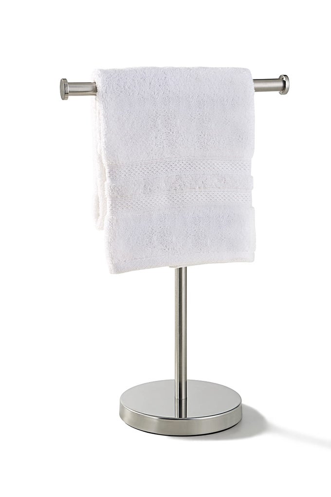 COUNTERTOP HAND TOWEL HOLDER STAND 165 TALL STAINLESS STEEL TBAR RACK WITH WEIGHTED BASE BRUSHED SATIN NICKEL FINISH JEWELRY HOLDER FOR BATHROOM VANITY OR KITCHEN
