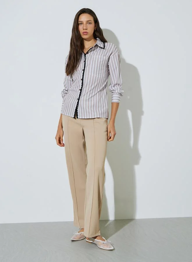 Styli Multi-Color Striped Embroidered Trims Shirt
