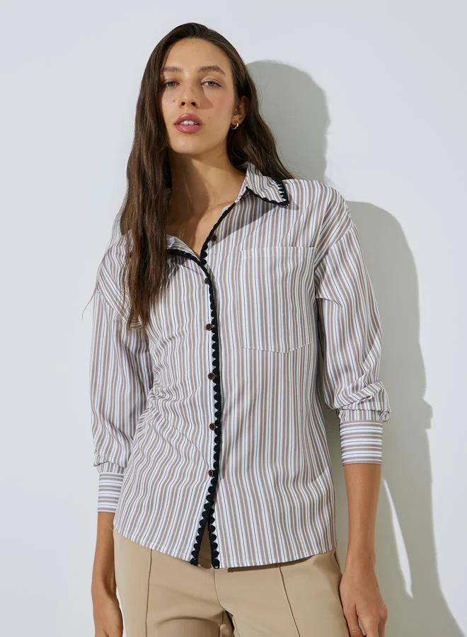 Styli Multi-Color Striped Embroidered Trims Shirt