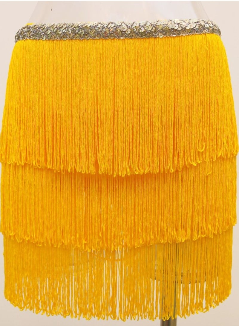 Loquat Fringe Waist Chain Skirt Belly Dance Tassel Waist Wrap Belt Skirts Party Rave Costume Yellow