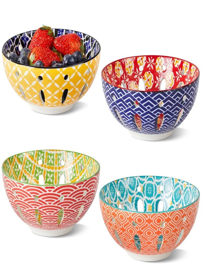 Metahom Ceramic Berry Basket, 6" Colorful Fruit Bowl, Round Berry Colander, Cute Small Container for Strawberry, Fruit Basket for Kitchen Counter, Set of 4 - Image 1