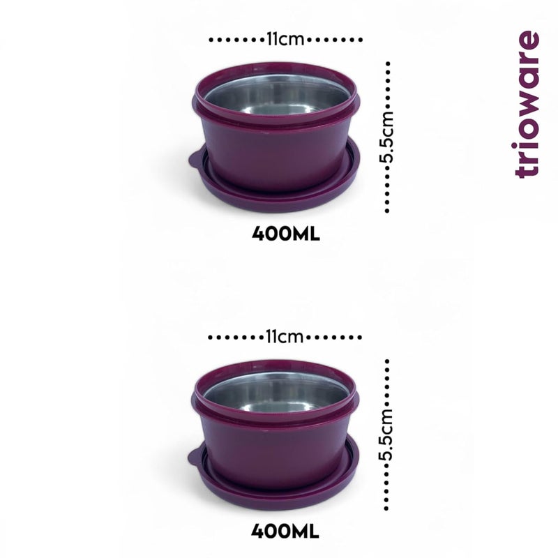 Trioware Trioware Bino Microwave Safe Containers with BPA Free Airtight Lid Microwave Safe Leak Proof Container for Home Office Use Set of 2 Inside Steel Container 400ml each Red - Image 3