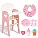 Giant bean Wooden Baby Doll High Chair with Feeding Set Pretend Play Feeding Seat for Dolls Includes Bib Utensils Bottles Plate Toddler Role Play Furniture for 18 Inch Dolls - Image 2