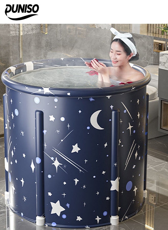 DUNISO Portable Folding Bathtub，Multifunctional Spa Folding Bathtub，Adult Freestanding Bucket，Insulation,Leak Proof，With Seat Cushion, Bath Bag, Drain Valve, Support Pole, Drain Pipe，For Hot Bath, Ice Bath And Spa Bath，70*65cm - Image 1