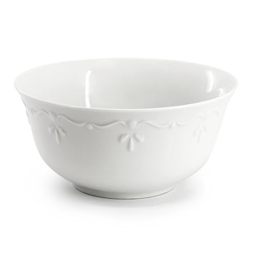 Elama Henryi 18 Piece Embossed Rim Detail Porcelain White Dinnerware Set, Tableware Set, Serveware (18 Piece) - Image 4