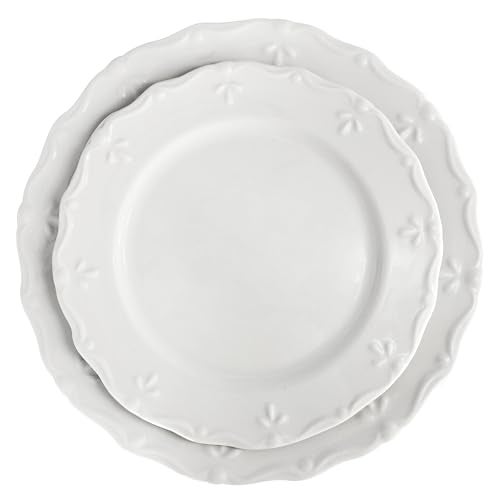 Elama Henryi 18 Piece Embossed Rim Detail Porcelain White Dinnerware Set, Tableware Set, Serveware (18 Piece) - Image 3
