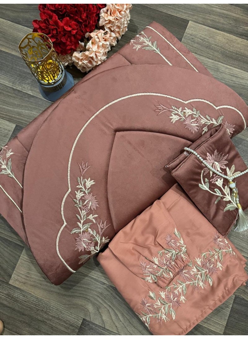 Ramadan Gifting Package Womens Luxury Prayer Mat Set with Matching Prayer Dress, Soft , Padded Istanbul Sajadah, Elegant Embroidered Muslim Prayer Rug for Home, Hajj & Umrah
