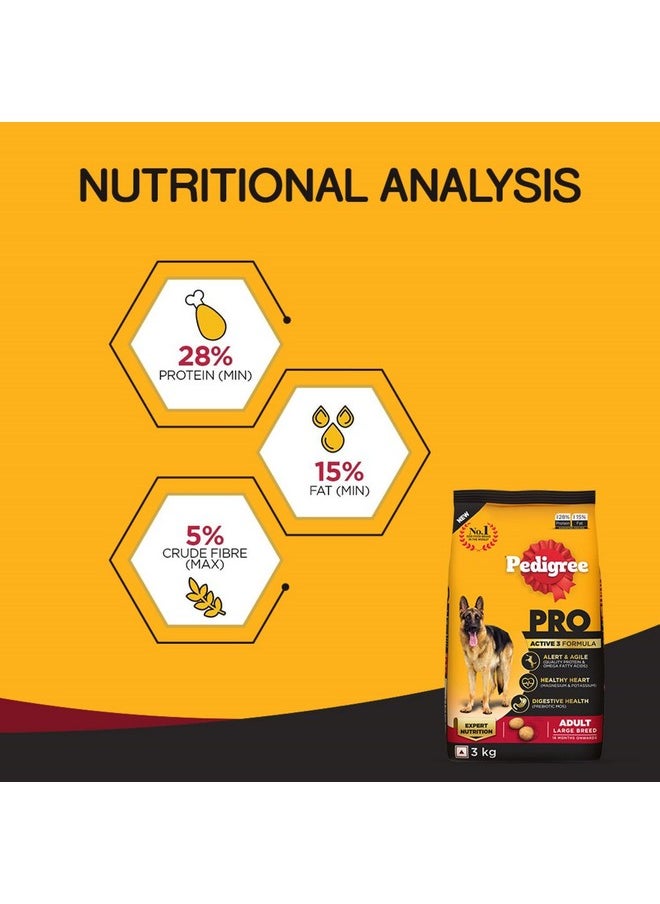 Pedigree Pedigree Pro Adult Large Breed, Dry Dog Food (18 Months Onwards), 3 Kg Pack, Chicken  - Image 4
