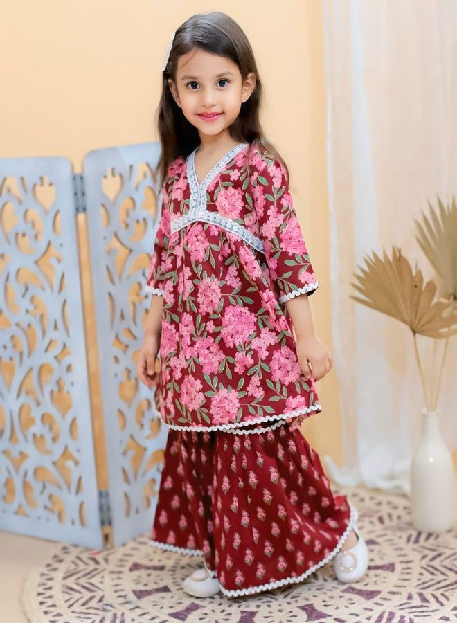 BAMBOOLOGY Kid’s Girls Pure Cotton Jaipur Block Printed Indian Ethnic Festive Suit Sets | Red (4-5 Year) - Image 2