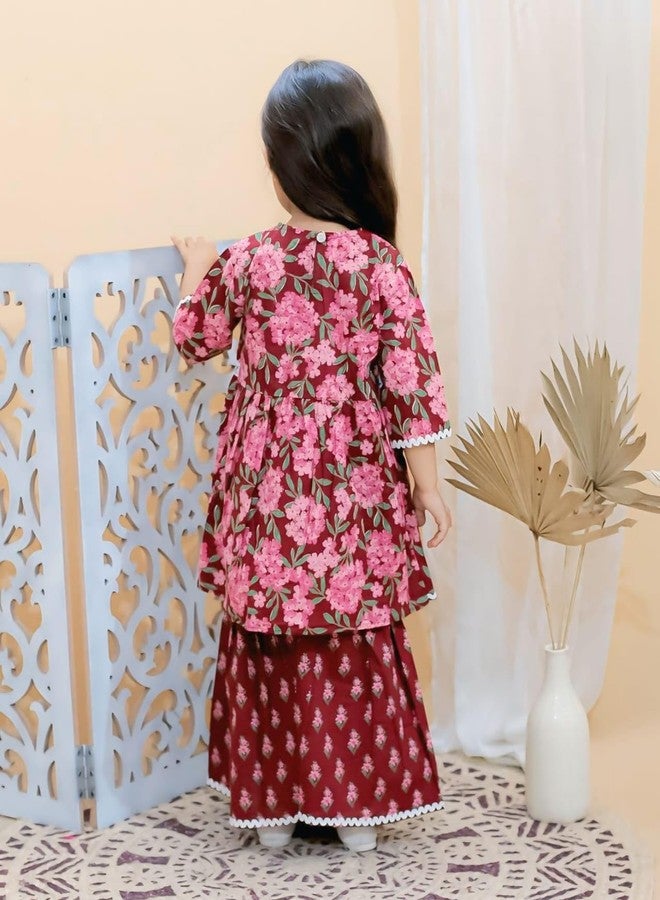 BAMBOOLOGY Kid’s Girls Pure Cotton Jaipur Block Printed Indian Ethnic Festive Suit Sets | Red (4-5 Year) - Image 3