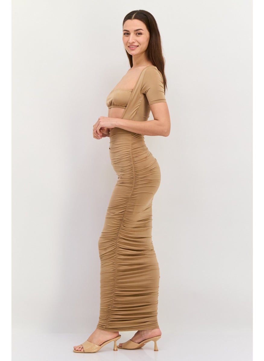 PUBLIC DESIRE Women Ruched Bodycon Dress, Tan  - Image 4