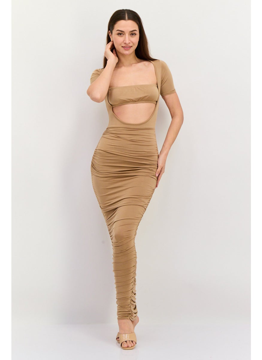 Women Ruched Bodycon Dress, Tan - pzsku/Z3ACC7818BA1CC184EADCZ/45/_/1737642285/0282e0c4-6e94-42f9-af33-78dbdc676f79