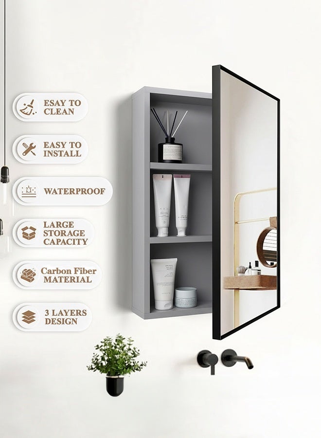 WALALLA HOME Medicine Cabinet, 65x40cm Bathroom Mirror with Storage, Wall Mounted carbon fiber Storage Cabinet, Modern Rectangle Surface-Mount Design, Dark Gray - Image 1