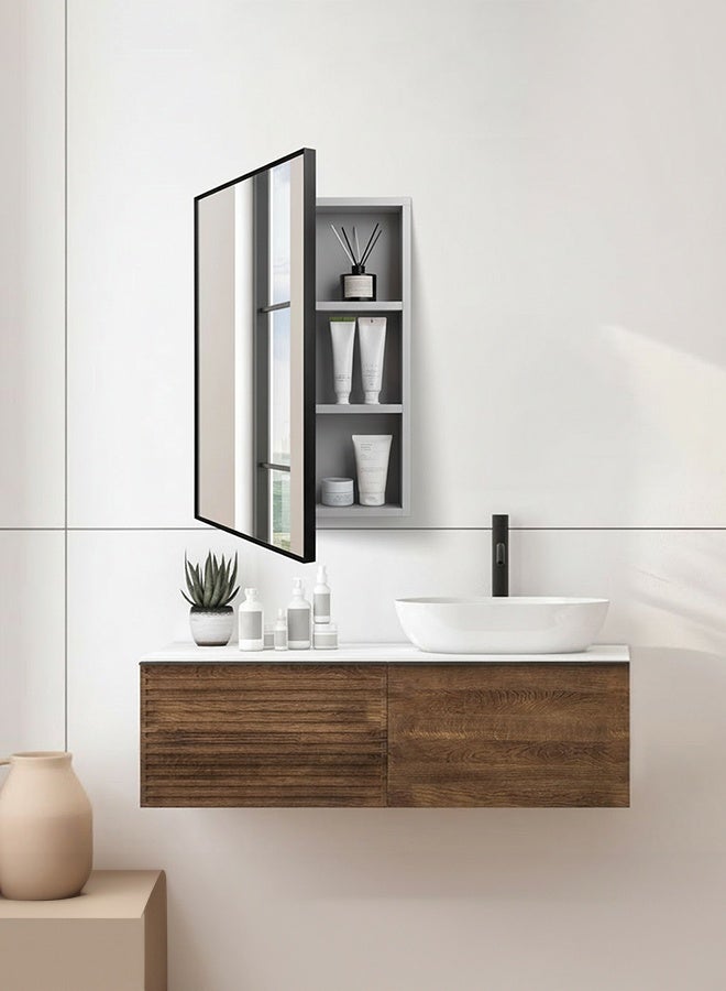 WALALLA HOME Medicine Cabinet, 65x40cm Bathroom Mirror with Storage, Wall Mounted carbon fiber Storage Cabinet, Modern Rectangle Surface-Mount Design, Dark Gray - Image 3
