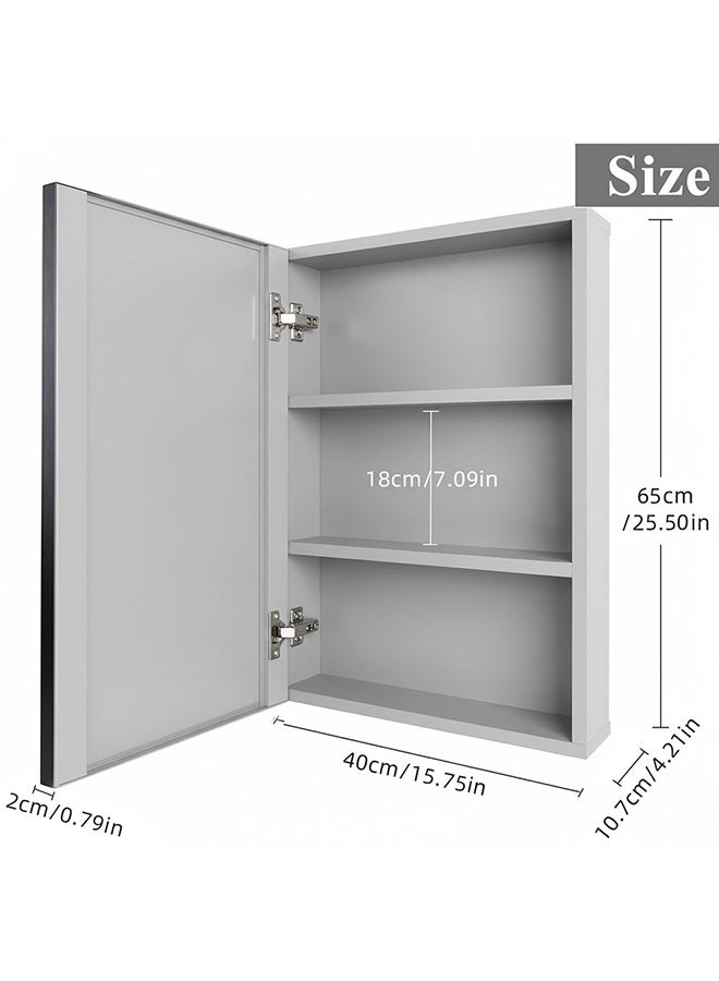 WALALLA HOME Medicine Cabinet, 65x40cm Bathroom Mirror with Storage, Wall Mounted carbon fiber Storage Cabinet, Modern Rectangle Surface-Mount Design, Dark Gray - Image 4