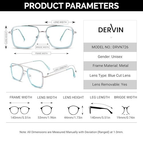 Dervin Blue Light Blocking Blue Cut Zero Power anti-glare Retro Square Eyeglasses, Frame for Eye Protection from UV by Computer/Tablet/Mobile/Laptop (Ice Blue) - Image 5