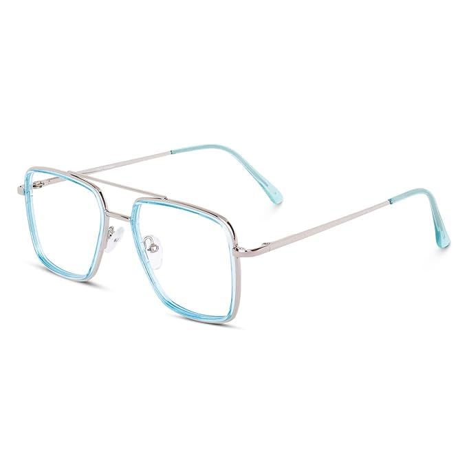 Dervin Blue Light Blocking Blue Cut Zero Power anti-glare Retro Square Eyeglasses, Frame for Eye Protection from UV by Computer/Tablet/Mobile/Laptop (Ice Blue) - Image 1