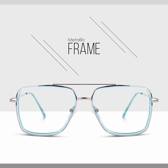 Dervin Blue Light Blocking Blue Cut Zero Power anti-glare Retro Square Eyeglasses, Frame for Eye Protection from UV by Computer/Tablet/Mobile/Laptop (Ice Blue) - Image 2