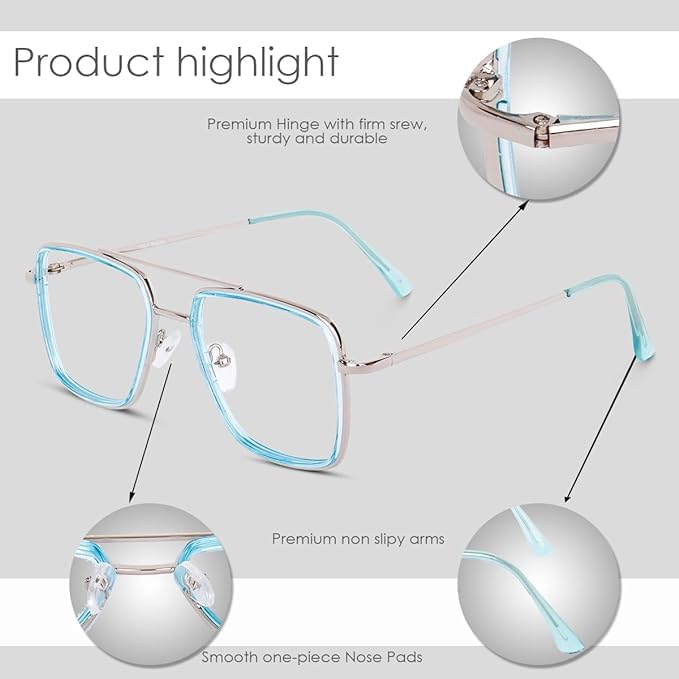 Dervin Blue Light Blocking Blue Cut Zero Power anti-glare Retro Square Eyeglasses, Frame for Eye Protection from UV by Computer/Tablet/Mobile/Laptop (Ice Blue) - Image 3