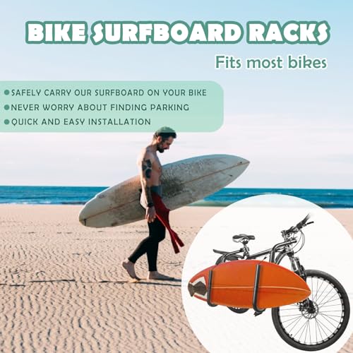 Mosxoed Bicycle Surfboard Racks, Bike Surf Board Compatible with Shortboards, Longboards, SUP Paddleboards, Outdoor Sports Surfing Wakeboard Carrier Mount for Bike, Quick Release Bars - Image 3