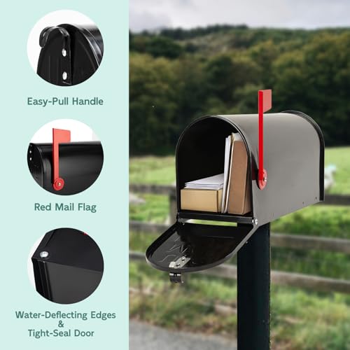 GIGYES Mailboxes for Outside Post Mount, Black Metal Mailbox, Standard Size, 20 x 8.7 x 6.7 Inches - Image 4