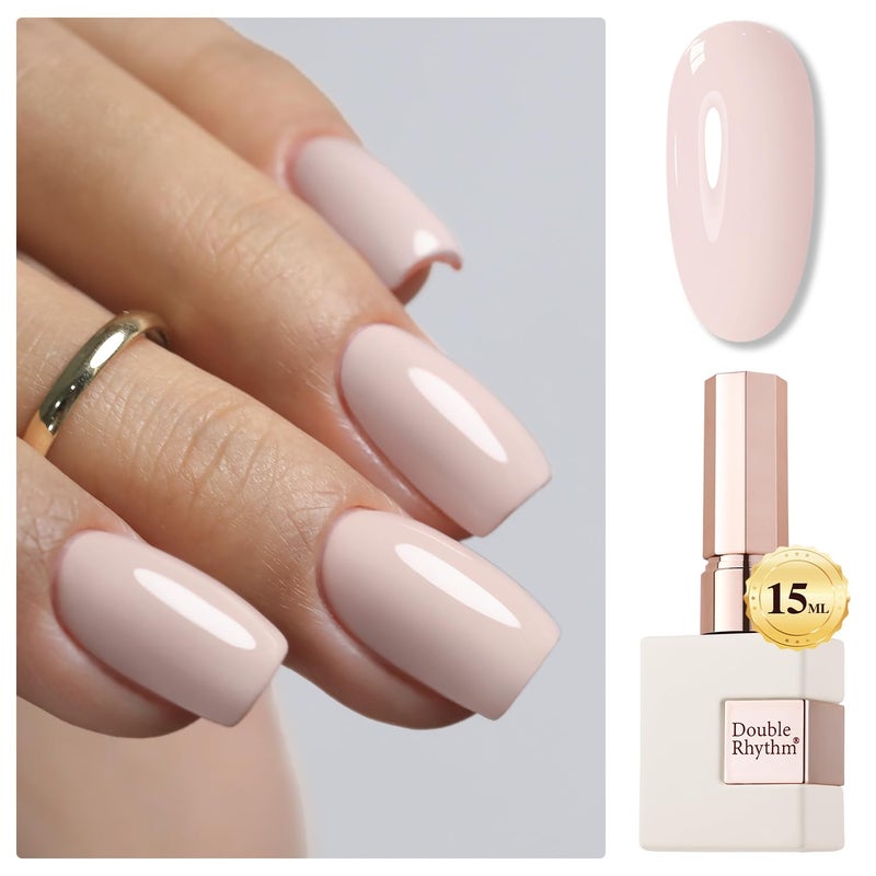 Double Rhythm 15ML Gel Nail Polish Pure Sheer Same Color Same Bottle Soak Off Gel Polish Art Manicure Salon DIY at Home for Women (Cream Nude Pink-A1332) - Image 1