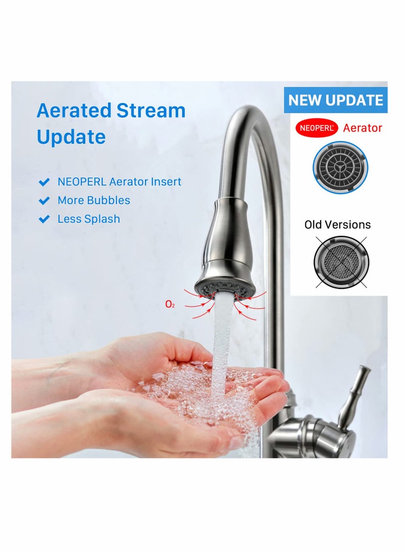 KASTWAVE Kitchen Faucet Pull Down Spray Head, KASTWAVE Faucet Sprayer Replacement for Kitchen Sink Pull-Down Faucet, 3 Function Kitchen Tap Spray Spout Part Brushed Nickel - Upgraded Ver  - Image 2