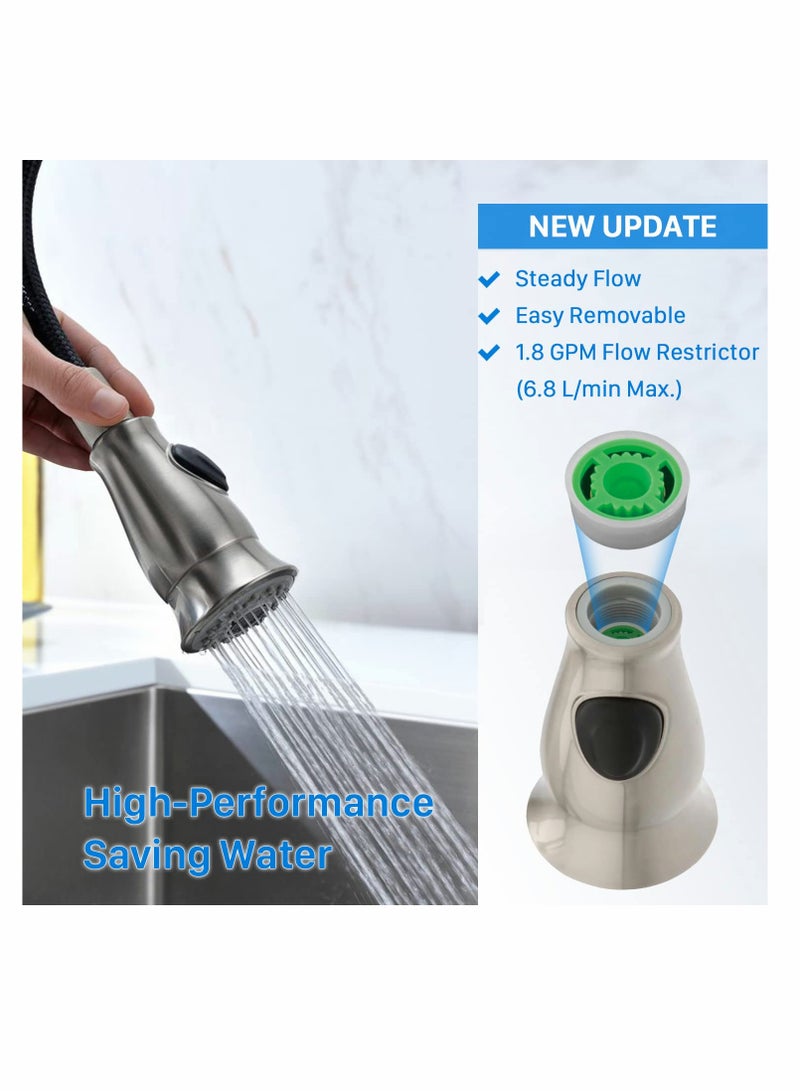 KASTWAVE Kitchen Faucet Pull Down Spray Head, KASTWAVE Faucet Sprayer Replacement for Kitchen Sink Pull-Down Faucet, 3 Function Kitchen Tap Spray Spout Part Brushed Nickel - Upgraded Ver  - Image 3