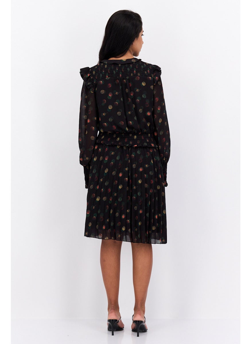 Scotch & Soda - Women Polka Dots Midi Casual Dress, Black Combo - Image 1