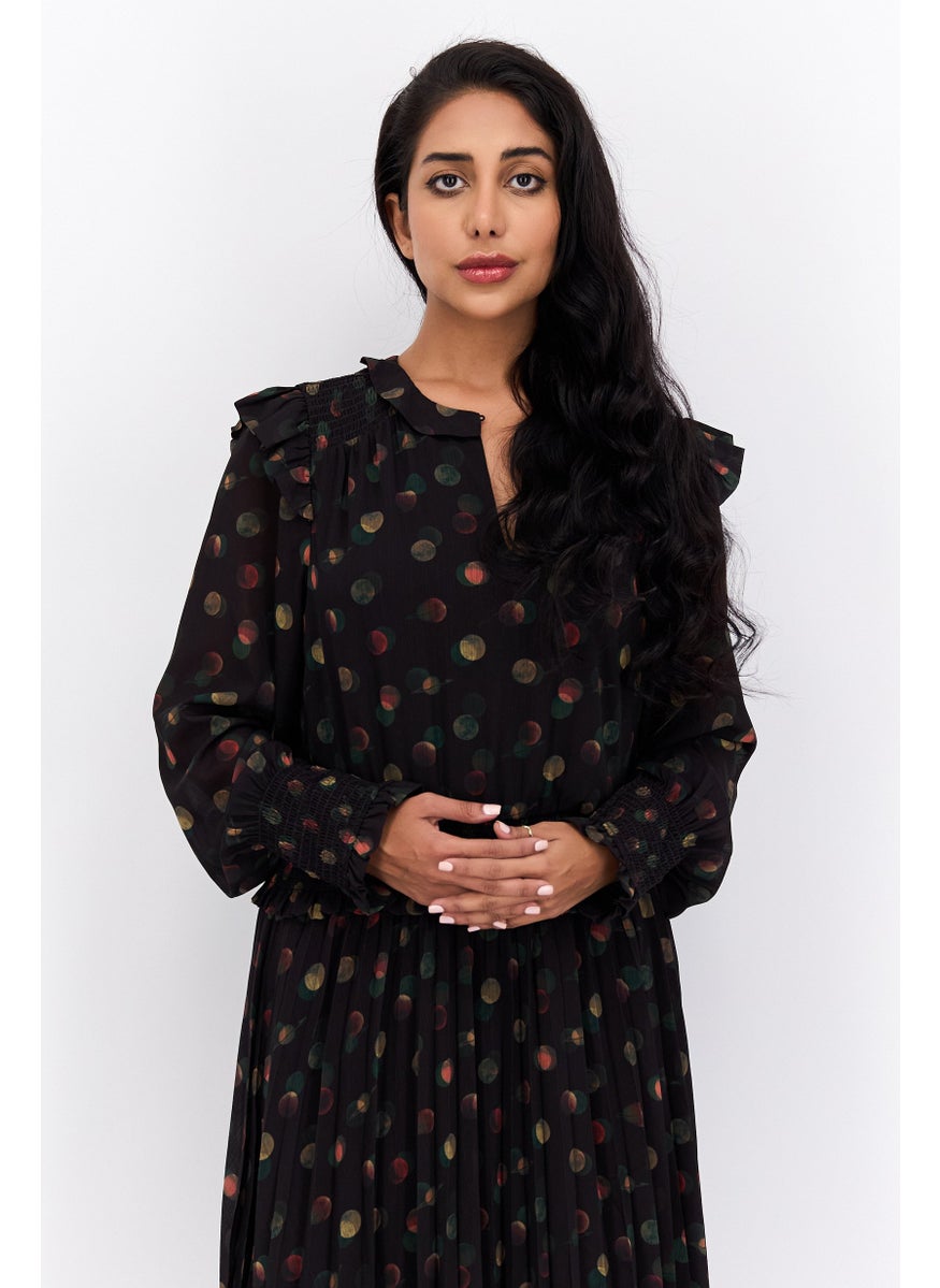 Scotch & Soda - Women Polka Dots Midi Casual Dress, Black Combo - Image 1