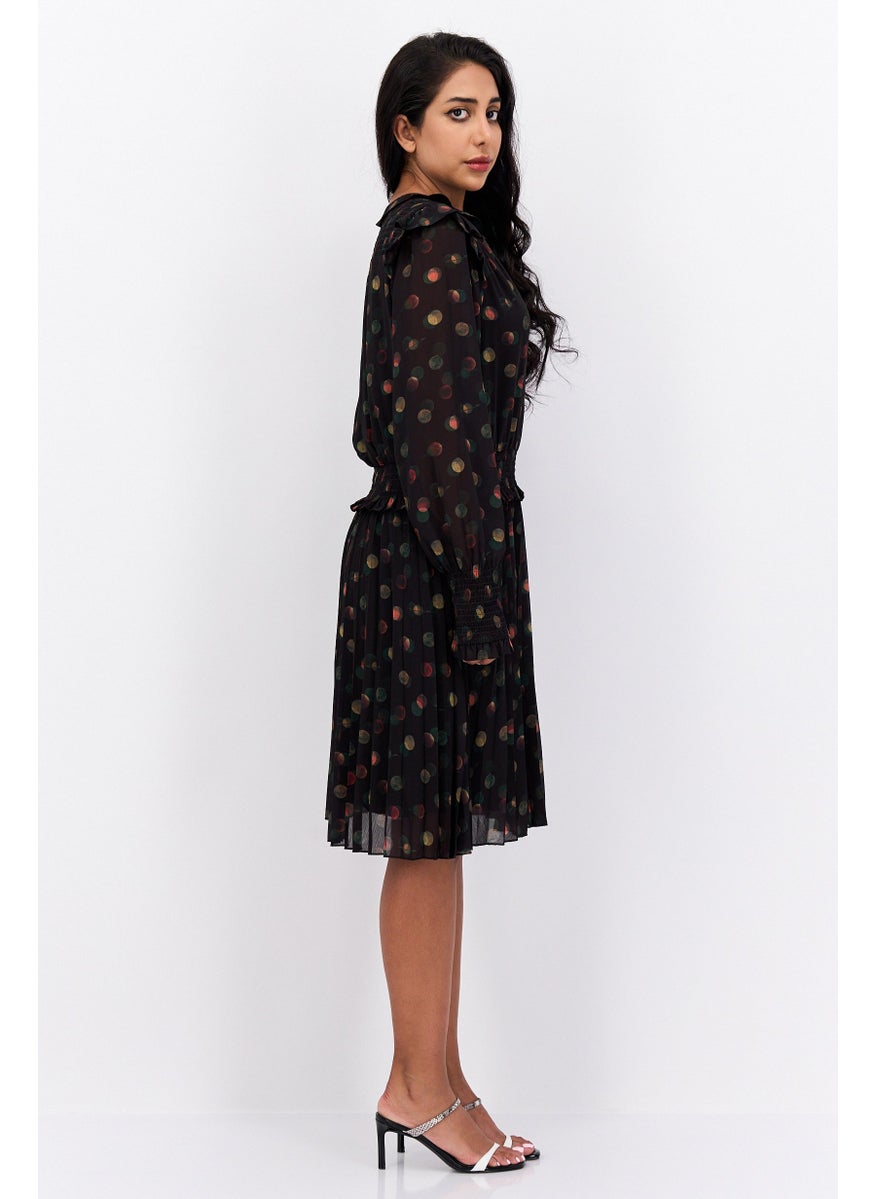 Scotch & Soda - Women Polka Dots Midi Casual Dress, Black Combo - Image 1