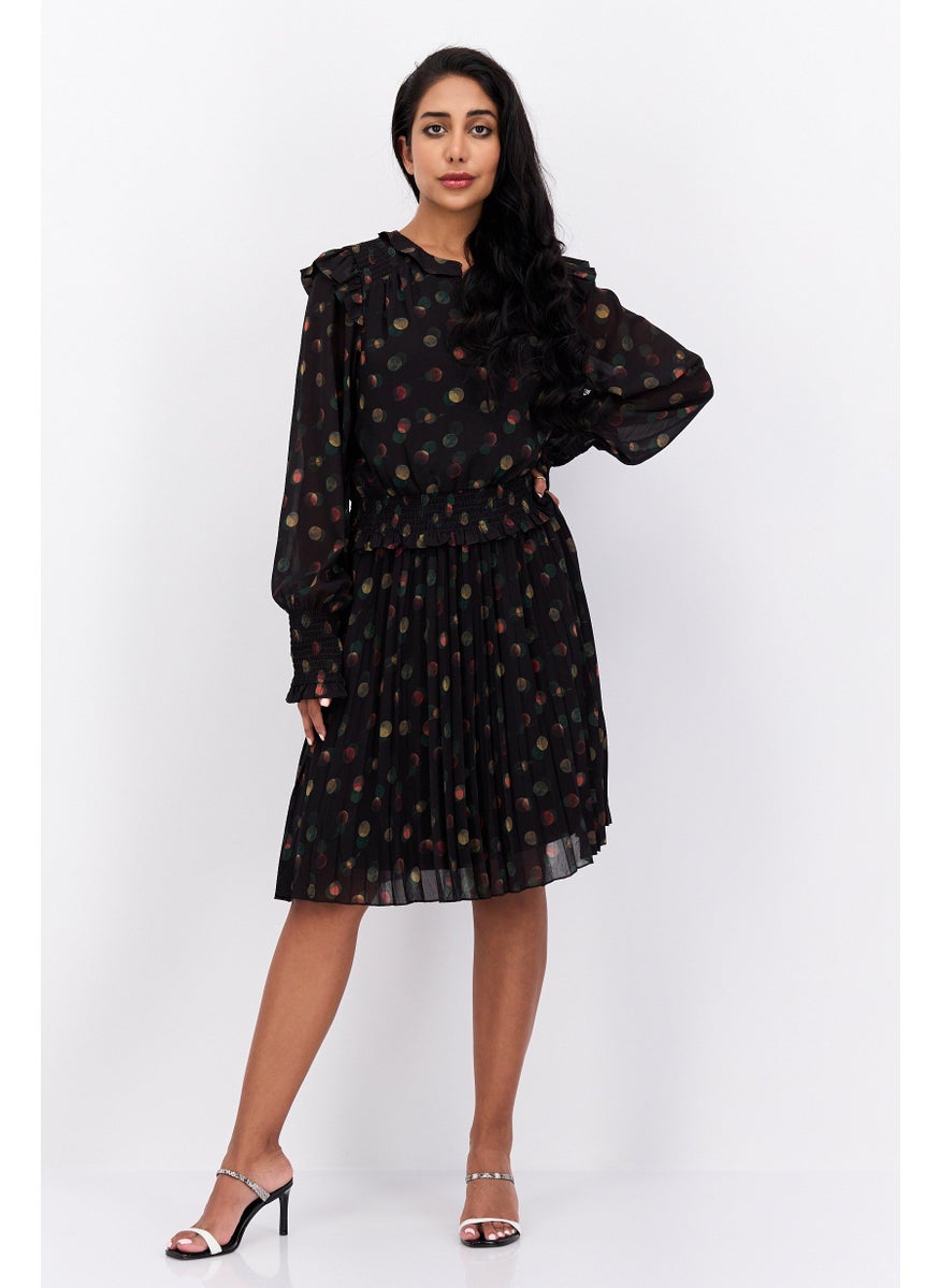 Scotch & Soda - Women Polka Dots Midi Casual Dress, Black Combo - Image 1