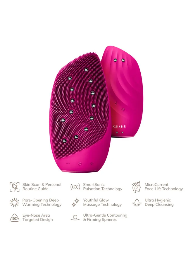 GESKE SmartAppGuided Sonic Thermo Facial Brush & Face Lifter 8 in 1 Skin Cleaning & Anti-Wrinkles Electric Cleaning Brush Made of Silicone Face Massager Cleansing & Anti-Ageing - Magenta