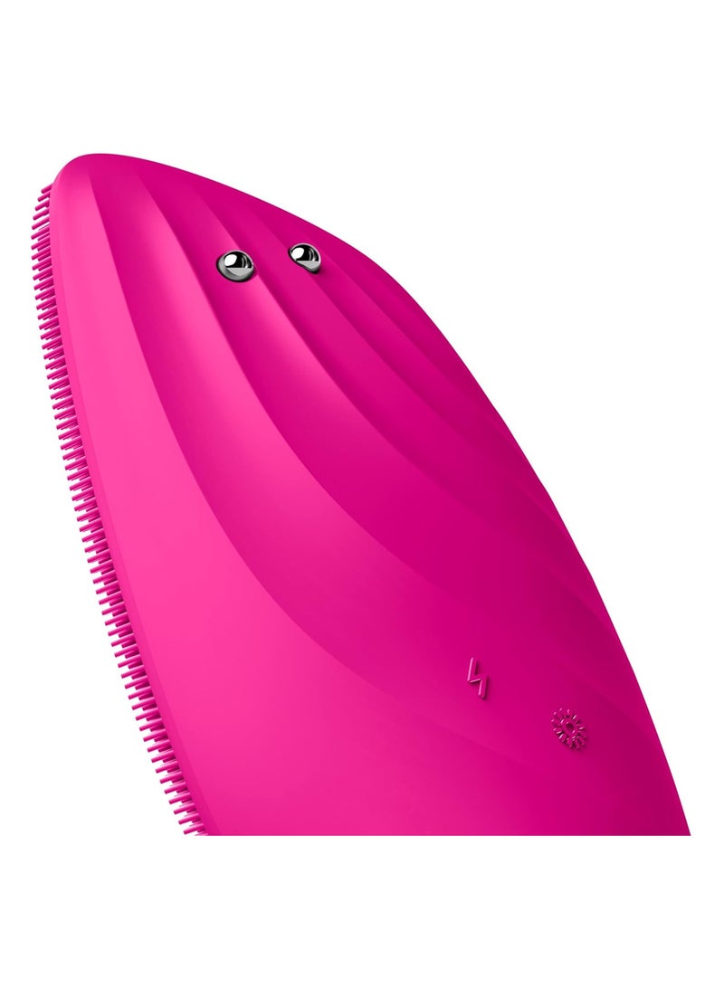 SmartAppGuided Sonic Thermo Facial Brush & Face Lifter 8 in 1 Skin Cleaning & Anti-Wrinkles Electric Cleaning Brush Made of Silicone Face Massager Cleansing & Anti-Ageing - Magenta