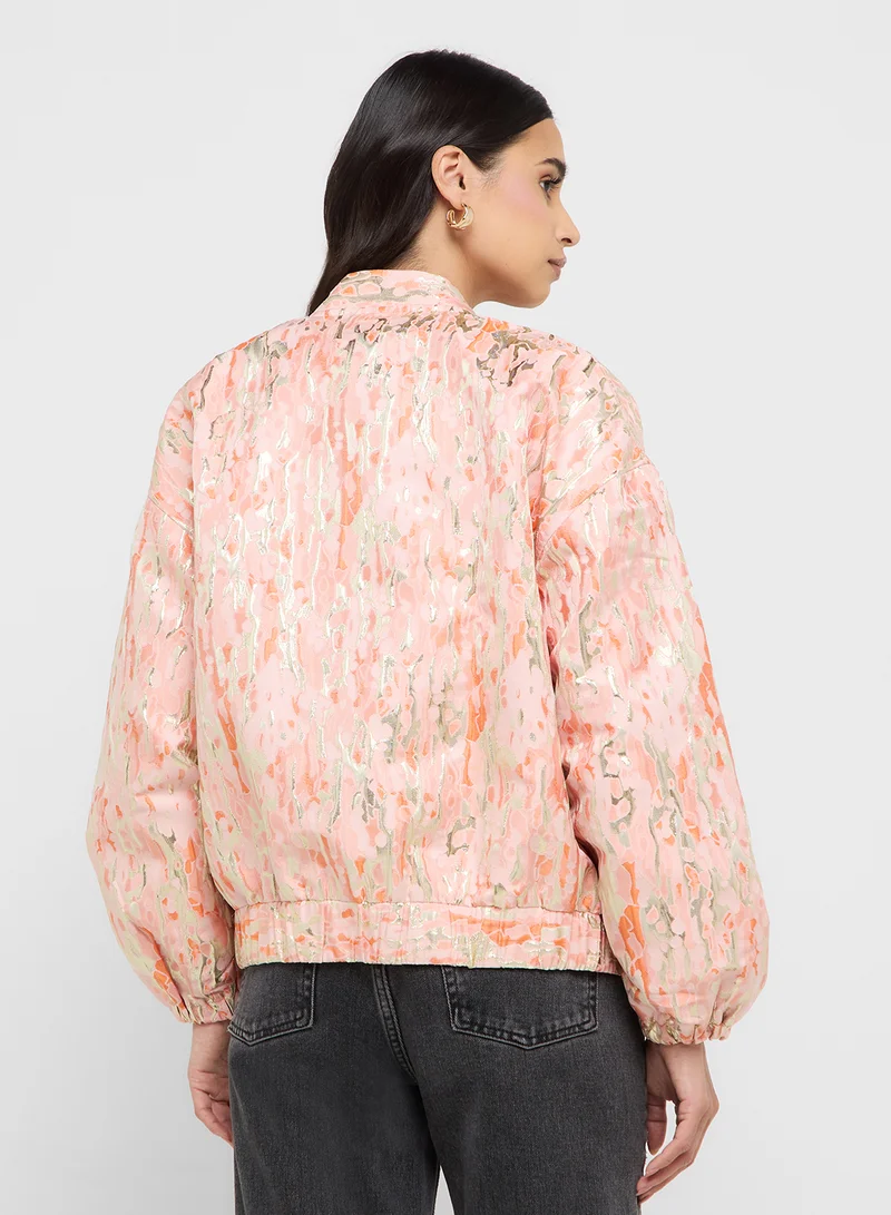 فيرو مودا Foil Print Detail Jacquard Bomber Jacket