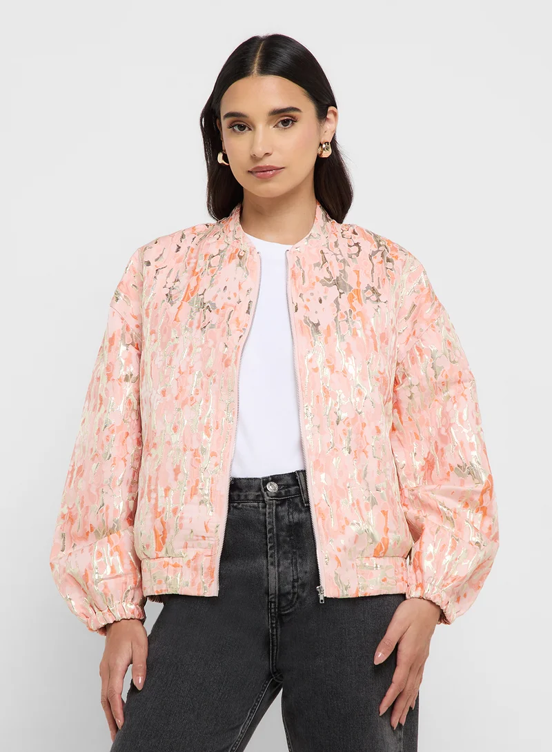 فيرو مودا Foil Print Detail Jacquard Bomber Jacket