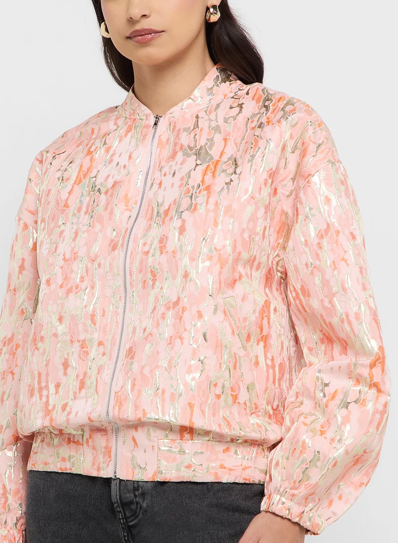 VERO MODA Foil Print Detail Jacquard Bomber Jacket