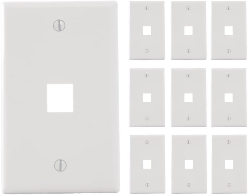 ICC 1-Port Keystone Wall Plate (10 Pack), UL Listed, Durable ABS Plastic, Single Gang Wall Plate for RJ45 Modular Jack and Inserts, White - Image 1