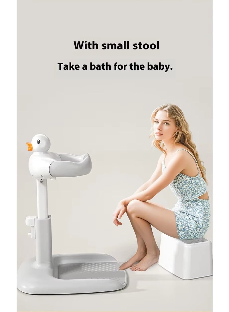 Adjustable Height Foldable Baby Bath Stand with Stool & Non-Slip Base – Duck Head Design - Image 4
