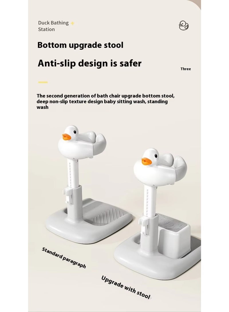 Adjustable Height Foldable Baby Bath Stand with Stool & Non-Slip Base – Duck Head Design - Image 5