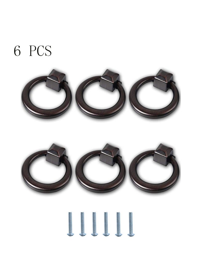 6 PCS Ring Drawer Pulls Matte Black Ring Handle Knobs for Cabinet Drawer Dresser Cabinet Wardrobe, Single Hole - Image 1